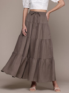 Popnetic Self Design Women Tiered Grey Skirt