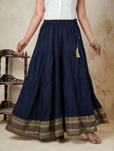 HARSUKHI Solid Women Flared Blue Skirt