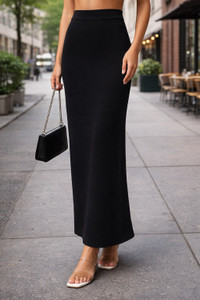 KASHIAN Solid Women Pencil Black Skirt