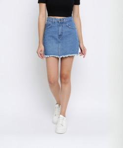 Belliskey Solid Women Straight Dark Blue Skirt