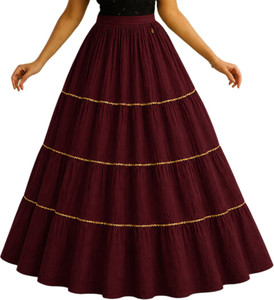 Yashaswini Self Design Women Flared Maroon Skirt