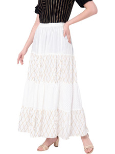 NYPA Printed Women Flared White Skirt