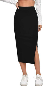 KERMIT Solid Women Pencil Black Skirt