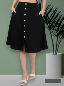 Areca Designer Solid Women Flared Black Skirt