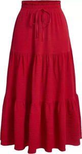 Biubaa Solid Women Flared Red Skirt