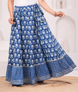 Clothy N Wave Printed Women Flared Blue, White Skirt