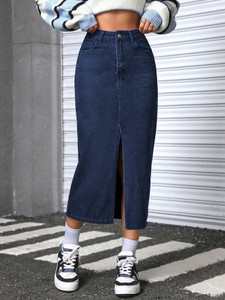 Aahwan Solid Women Straight Dark Blue Skirt