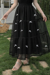 VYNIX Applique Women Gathered Black Skirt