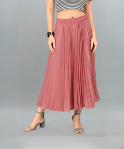 Deklook Solid Women Pleated Pink Skirt