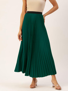 ZWERLON Solid Women Flared Green Skirt