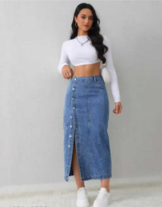 Vestis Solid Women Pencil Blue Skirt