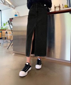 KOTTY Solid Women Straight Black Skirt