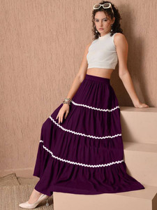 RESWAL ENTERPRISES Solid Women Tiered Purple Skirt