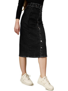 MSHINDFASHION Solid Women Straight Black Skirt