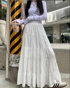 MERRICK Solid Women Regular White Skirt