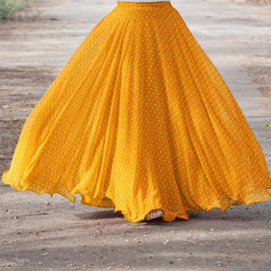 ENCLIQ Polka Print Women Flared Yellow, White Skirt