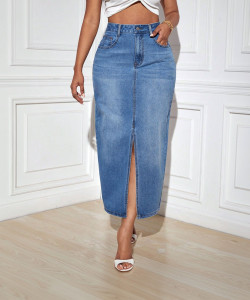 KOTTY Solid Women Straight Blue Skirt
