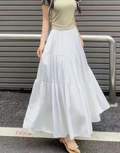 Rudraansh Fashion Solid Women Flared White Skirt