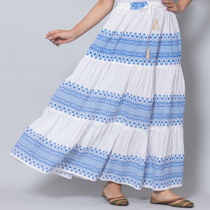 kumbhaj Printed Women Flared White Skirt
