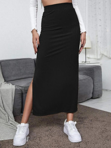 Woo THiNG Solid Women A-line Black Skirt