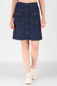 Qtsy Solid Girls Straight Dark Blue Skirt