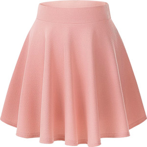 Trendmalls Solid Women Flared Pink Skirt