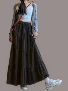 Rudranevi Self Design Women Gathered Black Skirt