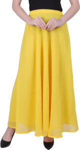 FIRST ARRIVAL Solid Women Flared Yellow Skirt