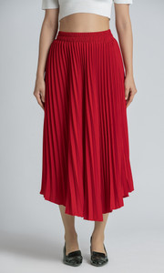 AASK Solid Women Pleated Red Skirt