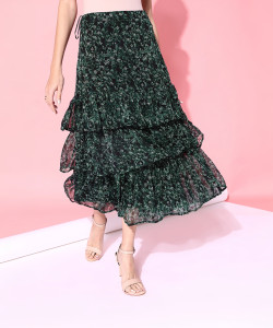 STREET9 Self Design Women Layered Green Skirt