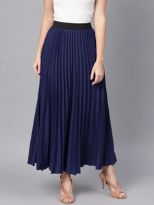 ZWERLON Solid Women Flared Dark Blue Skirt