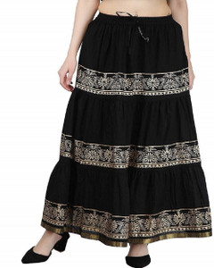 VIKALPS Printed Women A-line Black Skirt