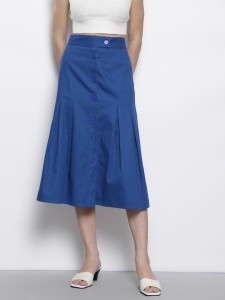 SASSAFRAS Solid Women Pleated Blue Skirt