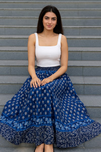 TONGARIYA Floral Print Women Flared Blue Skirt
