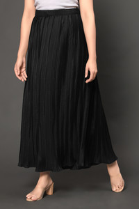 RUDRAPRAYAG Self Design Women Pleated Black Skirt