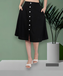 Areca Designer Solid Women Flared Black Skirt