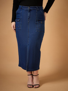 SASSAFRAS Curve Solid Women A-line Dark Blue Skirt
