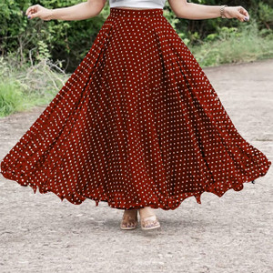 3Buddy Fashion Self Design, Polka Print Women Flared Maroon, White Skirt