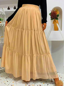 PINK HUB Solid Women Flared Yellow Skirt