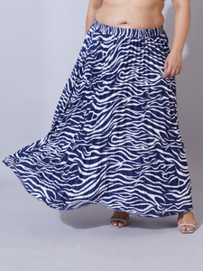 U&F Beyond Printed Women Flared Blue Skirt