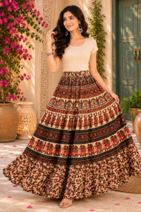 Ruhvera Printed Women Flared Multicolor Skirt