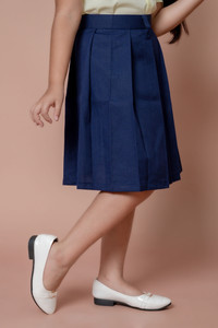 barkatdesigningplanet Solid Girls Pleated Dark Blue Skirt