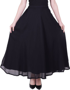 FIRST ARRIVAL Solid Women Flared Black Skirt