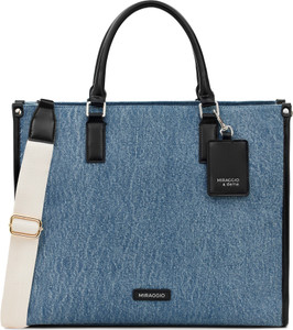 Miraggio Black, Blue Tote Denice Denim Tote Bag with Detachable & Adjustable Crossbody Strap