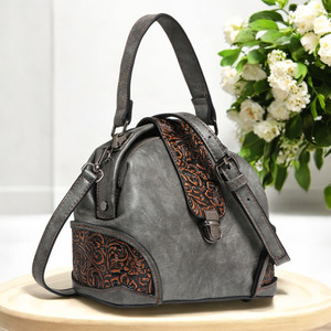 Exotic Premium Grey Hand-held Bag Vintage Retro Embossed