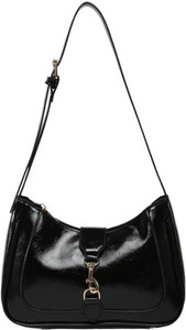 ITALISH Black Shoulder Bag Women Maroon Glossy Faux Leather Hobo Shoulder Bag with Adjustable Strap