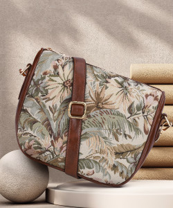 The CLOWNFISH Beige Sling Bag Printed Handicraft Sling Bag Single Shoulder Bag with Shoulder Belt
