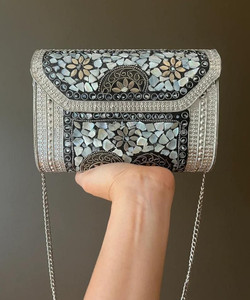 Babbotyy Multicolor Clutch Women Clutch Handmade Silver Metal Bag