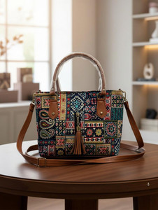 baxparrow Blue Hand-held Bag with Faux Leather Straps & Tassel