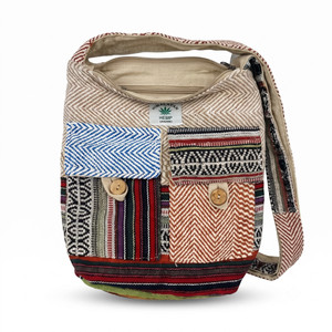 Pure Hemp Multicolor Shoulder Bag Double Pocket Crossbody Bag